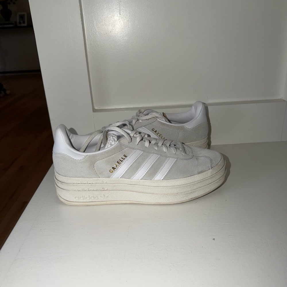 adidas Gazelle Platform Sneakers in Cream and White
